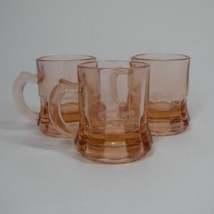 3 Pink Shot Glasses Miniature Beer Mugs Vintage MCM Barware